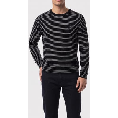 The Kooples Pull Col Rond A Rayures Detail Broderie Black / White Maat: S | Sweaters Outlet | Heren | Zwart