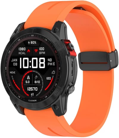 Strap-it Fenix universeel 26mm siliconen bandje met D-buckle - horlogebandje geschikt voor Garmin Fenix 9 (Pro) 51mm / Fenix 8 (Pro) 51mm / Garmin Fenix 7x (Pro - Sapphire Solar) / Fenix 6x (Pro - Sapphire) / Fenix 5x (Plus) / Fenix 3 - Oranje