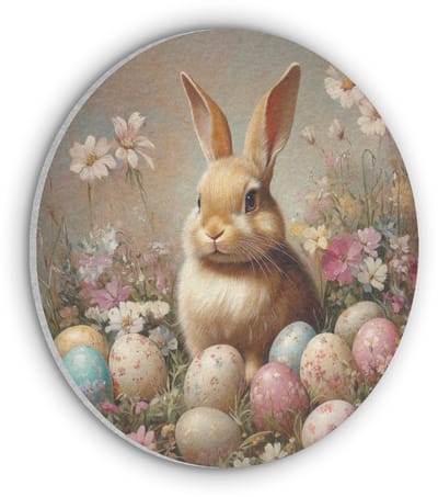 Akoestisch wandpaneel rond 50x50 cm - Vilt schilderij Paashaas - Lente - Paaseieren - Ronde akoestische panelen - Geluidsdempende wanddecoratie - Geluidsisolatie wandcirkel - Muurdecoratie geluidspanelen - Pasen - Paasdecoratie - Paas versiering