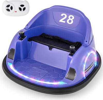 COSTWAY Autoscooter voor kinderen, 12 V, met afstandsbediening, elektrische bumper, auto met 360° rotatie, bluetooth, muziek en licht, elektrische auto voor peuters vanaf 18 maanden, paars