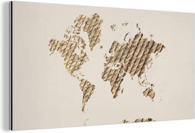 Wanddecoratie Metaal - Aluminium Schilderij Industrieel - Wereldkaart - Jute touw - Design - 120x60 cm - Dibond - Foto op aluminium - Industriële muurdecoratie - Voor de woonkamer/slaapkamer