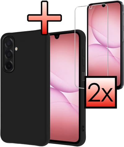 Hoesje - Met 2x Screenprotector - Geschikt voor Samsung Galaxy A17 - Sterk & Shockproof - Back Cover - Siliconen Case - Telefoon Hoes - Zwart