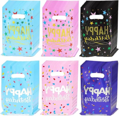 Kleurrijke Pentagram Party Favor Tassen - 60 Stuks Kleine Plastic Gift Bags met Handvatten voor Kinderen, Verjaardag, Bruiloft en Feestjes