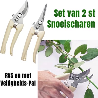 Allernieuwste.nl® SET 2 Stuks Tuin Snoeischaar Roestvrijstaal RVS Takkenschaar Bloemenschaar - Setje Takken Schaar Snoei Schaar tot 15 mm Tuingereedschap - RVS Creme 2 STUKS %%