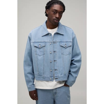Herringbone Boxy Denim Co-Ord Jacket | Light Blue | Size Small