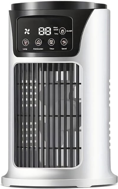 Luchtkoeler - Bureauventilator - Verdampingskoeler - Mini persoonlijke airconditioner met bevochtigingsfunctie - Timer - LED-verlichting - Stille werking, 6 snelheden - Bureauventilator voor thuis/kantoor