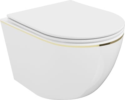 Mexen Lena randloos wc-kom met softclose zitting slim, duroplast, wit/gouden lijn - 30224005