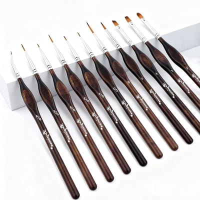 Set van 11 Premium Fijne Detailpenselen voor Acrylverf, Waterverf en Miniaturen - Ideaal voor Nauwkeurig Schilderen en Modelbouw
