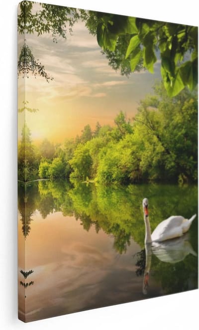 Artaza Canvas Schilderij Zwaan In Bos - 30x40 cm - Klein - Wanddecoratie Natuur - Muurdecoratie Woonkamer - Schilderijen Op Canvas