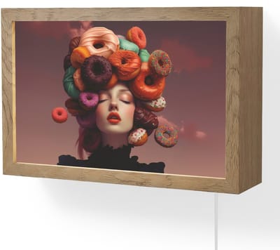 Wandlamp 30x20 cm - Oplaadbaar - Vrouw - Donuts - Kleurrijk - Wandlampen binnen woonkamer - Slaapkamer lamp met kabel - Decoratieve nachtlamp - Vloerlamp snoer