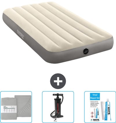 Intex Luchtbed - 1-Persoons - 99 x 191 x 25 cm - Beige - Inclusief Hoeslaken - Pomp en Reparatieset