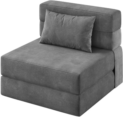 Slaapbank met Kussen - 183x71x23cm - Logeerbed - Opvouwbare Slaapbank - Slaapfauteuil - Afneembare Hoes - Ruimtebesparend - Voor Woonkamer Slaapkamer Logeerkamer - Grijs