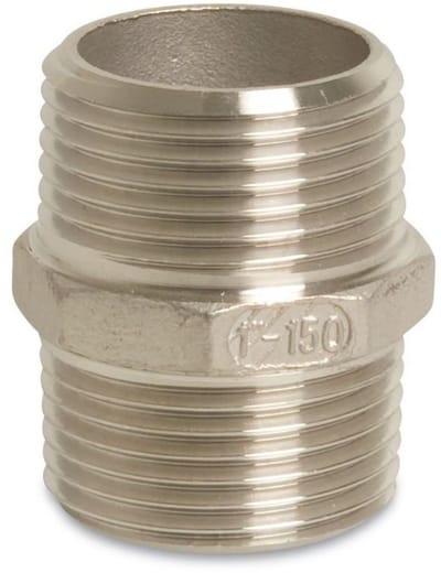 RVS Dubbelnippel 3/8", Draadfitting RVS, V4A