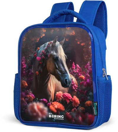 NoBoringSuitcases.com® - Rugzak blauw - Schooltas jongens - Paars - Paard - Bloemen - Kinder rugtas jongen - Boekentas kind - Kinderrugzak voor school - Schoolrugzak
