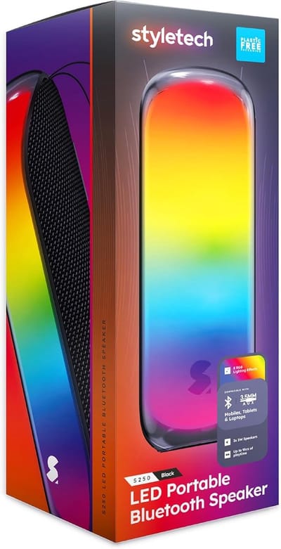 Draagbare Bluetooth Speaker - Draadloze Geluidsbox - Muziek Luisteren Buiten - 8 RGB Lichteffecten - 9 Inch - Zwart