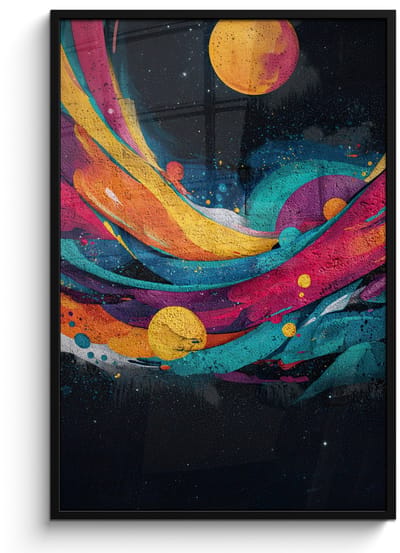 Poster in lijst - Fotolijst 80x120 cm - Posters - Banen - Golven - Kleurrijk - Abstract - Posterlijst zwart - Decoratie - Wanddecoratie woonkamer - Muurdecoratie slaapkamer