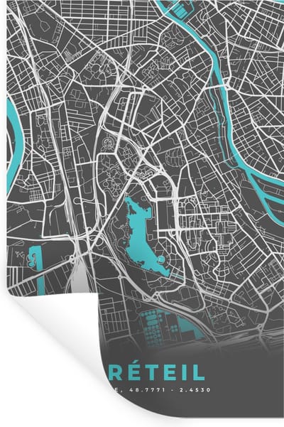 Muurstickers - Sticker Folie - Créteil - Frankrijk - Plattegrond - Kaart - Stadskaart - 20x30 cm - Plakfolie - Muurstickers Kinderkamer - Zelfklevend Behang - Zelfklevend behangpapier - Stickerfolie