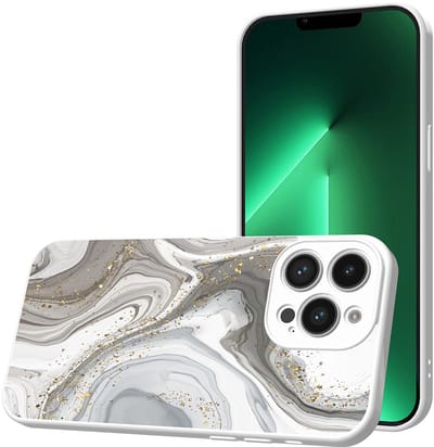 Smartphonica Telefoonhoesje Geschikt voor iPhone 13 Pro met Zilver Marmer opdruk - TPU Back Cover Case Silver Marble Design - Wit geschikt voor iPhone 13 Pro