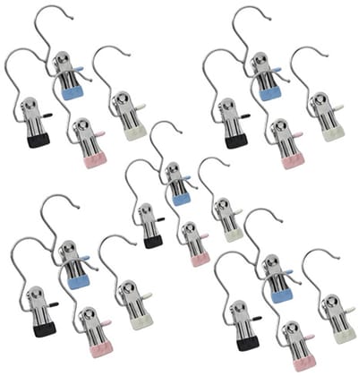20 stuks wasknijpers - roestvrijstalen wasknijpers - wasknijpers met haken - haken met drievoudige clips - naadloze opbergruimte voor kleding - wasknijpers voor het drogen van kleding, sokken en mutsen - veelkleurig.
