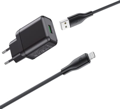 Usb adapter 5V/3A + Geschikt voor iPhone kabel 1m - Usb-A naar Lightning - Oplader geschikt voor iPhone 14 / 13 / 12 / 11 / X