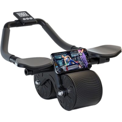 Roue d'abdominaux Équipement de Fitness pour Muscles Abdominaux Rebond Automatique Artefact Abdominal Roue Abdominale à Roulettes Minuteur Abdominal noir