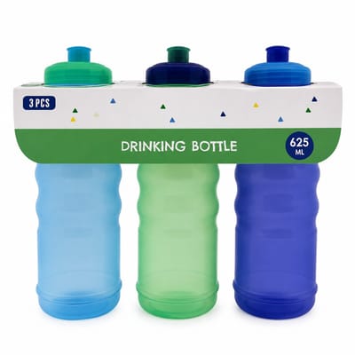 Benza Drinkflessen Set van 3 – 625 ml – Bidons / Sportbidons – Herbruikbare Waterflessen – blauw, groen & donkerblauw – Voor School, Sport, Fitness & Onderweg