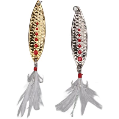 Ensemble 2 pièces Leurre Cuillère avec Points Rouges Réflecteur de Lumière Anti-Corrosion Paillettes Leurres Crankbaits pour Eau Douce Pêche en Mer 15g beige