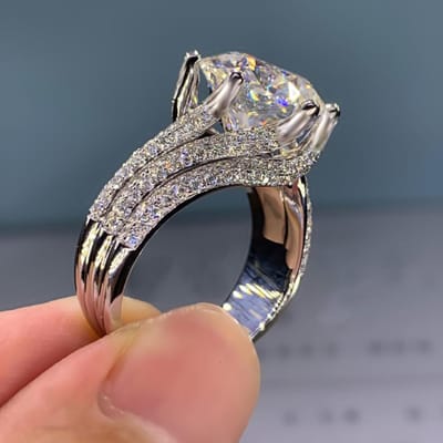 Huitan Luxe 6 Klauwen Setting Zirkonia Ring Dames voor Verloving Bruiloft Accessoires Nieuw Ontworpen Ring Sieraden 8 gray