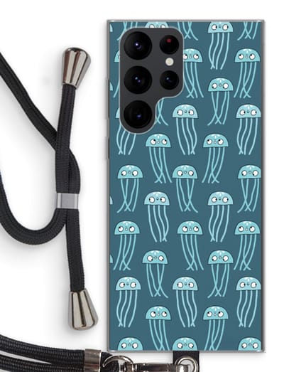 Case Company® - Hoesje met koord geschikt voor Samsung Galaxy S22 Ultra hoesje met Koord - Kwallie - Telefoonhoesje met Zwart Koord - Bescherming aan alle Kanten en Over de Schermrand