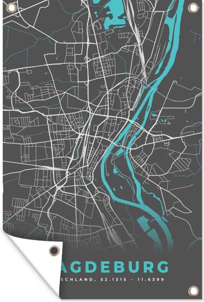 Muurdecoratie Blauw – Duitsland – Plattegrond – Stadskaart – Kaart – Magdeburg - 120x180 cm - Tuinposter - Tuindoek