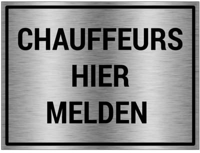 Chauffeurs hier melden bord - gecoat brushed aluminium | 20 x 15 cm