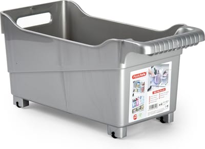 Plasticforte opberg Trolley Container - zilver - op wieltjes - L38 x B18 x H18 cm - kunststof - opslag box/bak - 12 liter