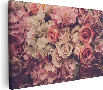Artaza Canvas Schilderij Bloemen - 30x20 cm - Klein - Wanddecoratie Rozen - Muurdecoratie Woonkamer - Kamer Accessoires Romantisch