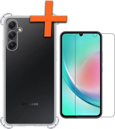 Hoes - Met Screenprotector - Geschikt voor Samsung Galaxy A34 - Sterk & Shockproof - Siliconen Case - Back Cover - Telefoon Hoes - Shock Proof - Transparant