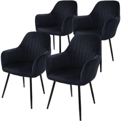 Set van 4 eetkamerstoelen met rugleuning & armleuningen zwart met fluwelen bekleding en metalen poten ML-Design