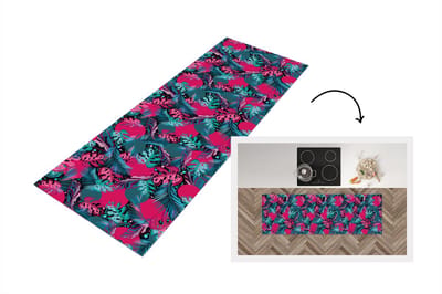 Keukenloper - Loper keuken - Bladeren - Hawaii - Design - Roze - Blauw - 150x50 cm - Keukenloper vinyl