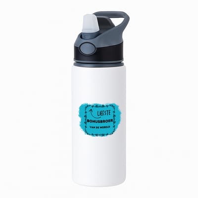 Hacebo® - liefste bonusbroer van de wereld waterfles met rietje zwart - Broer - de liefste bonusbroer - verjaardag - cadeautje voor broer - broer artikelen - kado - geschenk - water fles - 650ML