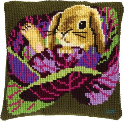 Pako borduurpakket kruissteek kussen - konijntje in kool- geprint stramien - 003.291 - DIY kit