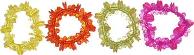 Armbanden bolletjes&rondjes geel-rood-groen-roze set van 4 stuks.