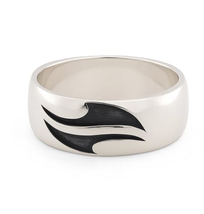 Zilveren herenring met zwart tribal relief golfpatroon - maat 22mm
