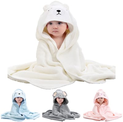 Ultra-zachte baby badcape met ijsbeer capuchon - Omslagdoek 80x80cm - Baby fleecedeken - Kraamcadeau