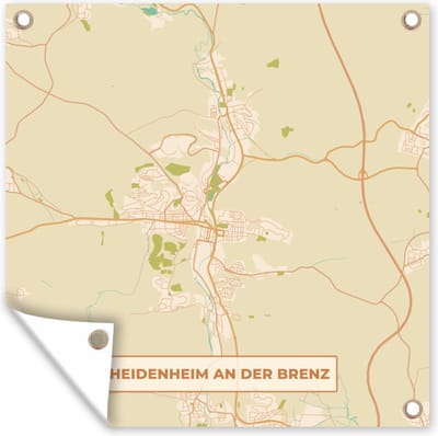 Tuin poster Vintage - Stadskaart - Heidenheim an der Brenz - Kaart - Plattegrond - 200x200 cm - Tuindoek