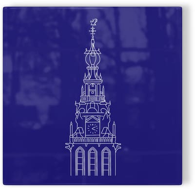 Tegeltje Sint-Stevenstoren Nijmegen – donkerblauw wit – tegeltje stad – tegeltje met tekst