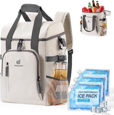Koelrugzak met 3 Koelaccu's, Waterdichte Koeltas met Flesopener voor Camping, Picknick, BBQ en Reizen