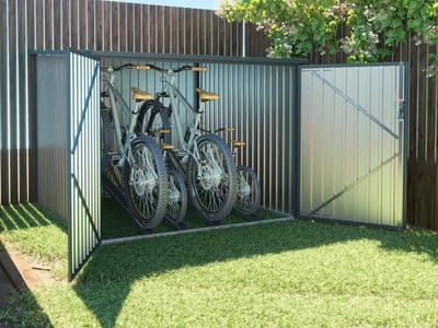 Vente-unique Fietsberging van metaal en gegalvaniseerd staal met houteffect 4m² voor 4 fietsen - NIKI