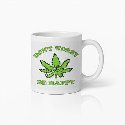 Maak Je Geen Zorgen Wees Gelukkig Cannabisblad Koffiemok 330 ml – Grappig Cadeau voor Ontspanning en Cannabisliefhebbers