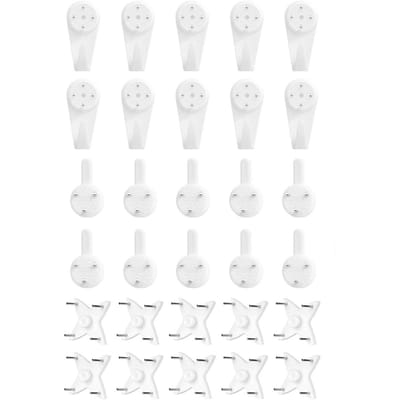 carmdering - Wall Hook Set - Wall Anchor - Wall Fastener - Plastic And Steel Nail Wall Hook - For Concrete Brick Hard Plaster Walls - Invisible Mounting - High-Quality Plastic + Steel - Damage-Free Removal - 30 Pieces