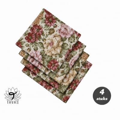 Tavas Servetten - 30 x 30 cm - Set van 4 stuks - Bordeaux - Vintage Rose - Katoen
