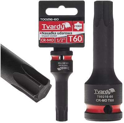 Tvardy Slagdop torx T60 - chroom-molybdeenstaal - aansluiting 12,7 mm vierkant - slagvast voor slagmoersleutel - auto en industrie