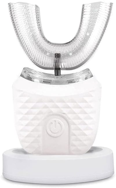 longziming -U-Vormige Elektrische Tandenborstel voor Volwassenen – Automatische 360° Reiniging met Siliconen Borstelkop – 3 Poetsstanden, Blauw LED-licht & Draadloos Opladen – IPX7 Waterdicht